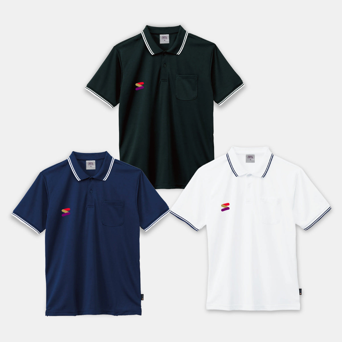 サンガカラーラインロゴポケットポロシャツ